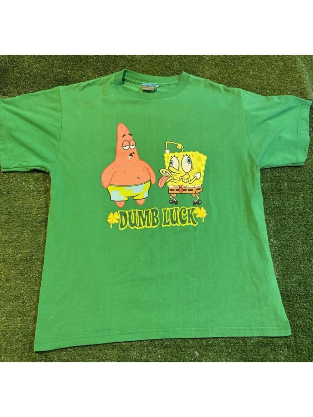 Vintage Spongebob squarepants shirt mens large green Y2K dumb luck patrick 2000s